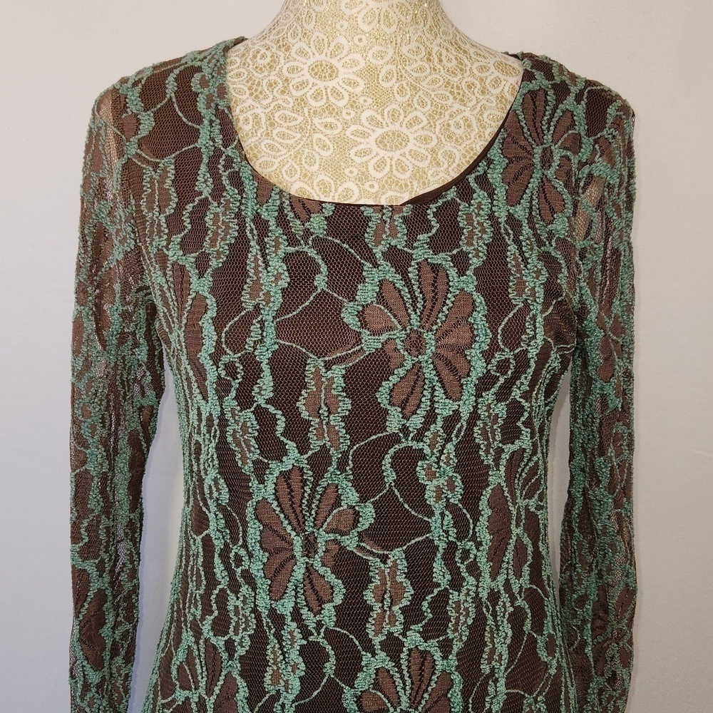 A"reve Anthropologie Womens Brown Turquoise Floral Lace Long Sleeve Lined Mini S - Picture 5 of 16
